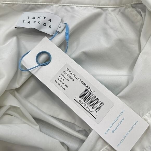 NEW Tanya Taylor White Button Up Shirt Shoulder Tie Detail Sleeves Size Medium - Picture 9 of 10